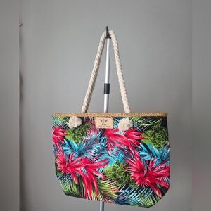 Floral Rope-Handle Beach Tote in Multi Colors Barcelona Sign